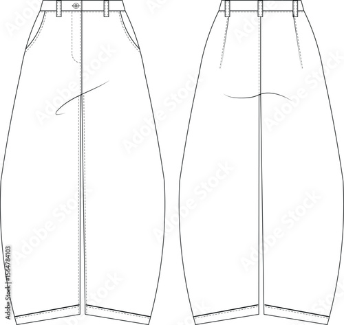 mid high rise waist darted tailored oversize loose slouchy baggy pant trouser denim jean template technical drawing flat sketch cad mockup fashion woman design style model 
