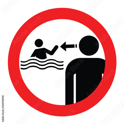 Supervising children in the swimming pool area warning sign. Children must be accompanied by an adult at all time sign with blue background