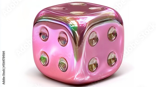 Iridescent Pink Dice: A Close-Up of Chance and Reflection on White.