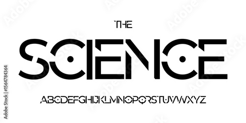 Science technology font, futuristic alphabet for scientific headline, medical digital product logo, display device typography, app UI typographic design. Modern vector typeset.