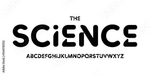 Science technology font, futuristic rounded alphabet for scientific headline, medical digital product logo, display device typography, app UI typographic design. Modern vector typeset