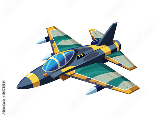 Modern fighter jet with sleek design and striking green yellow and blue color scheme
