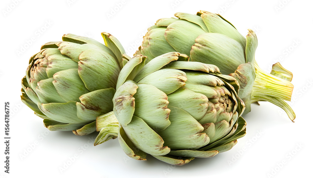 Fototapeta premium Delicious floating artichoke hearts isolated on white background