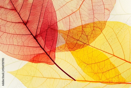 Autumn background of yellow and red transparent leaves.