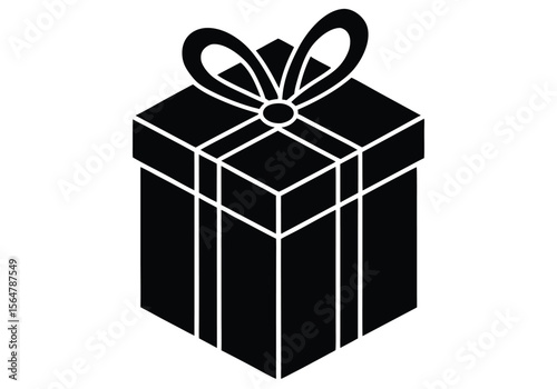 Vector art of a black gift box with a ribbon isolated on white background,