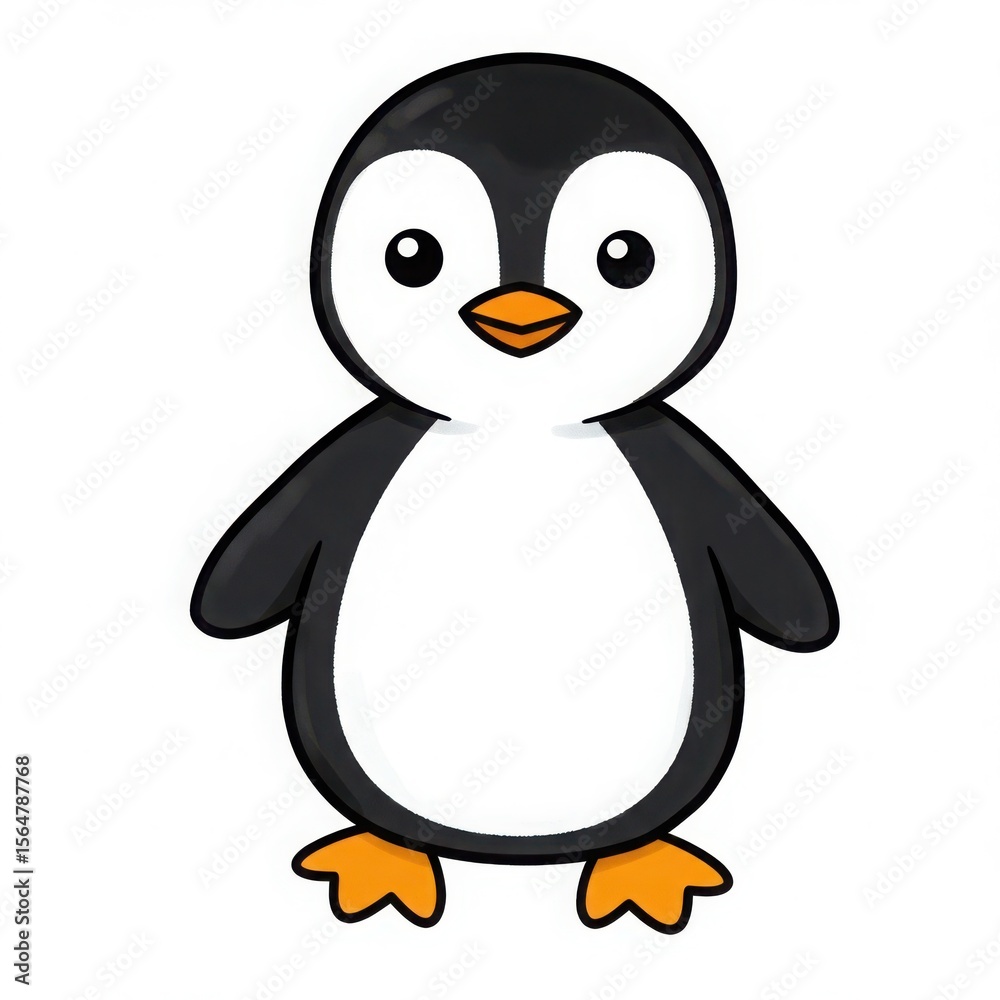 Obraz premium Cute cartoon penguin standing isolated on white background