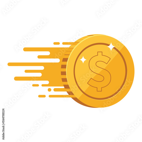 "Fast Moving Dollar Coin Vector Illustration – Speedy Money Icon Concept"

