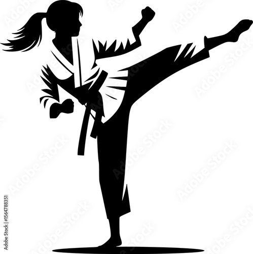 Black vector of a person doing high Taekwondo kick, minimalist style
