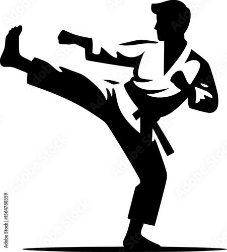 Black vector of a person doing high Taekwondo kick, minimalist style

