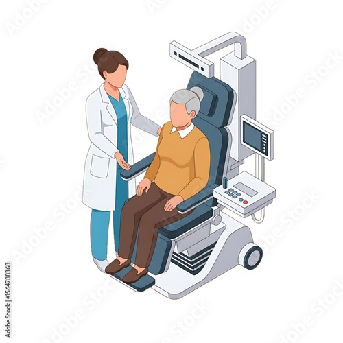 Doctor consulting with senior patient in clinic.