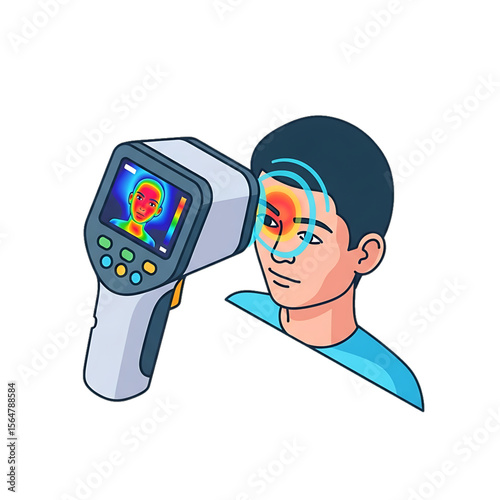 Infrared thermometer scanning child’s temperature.