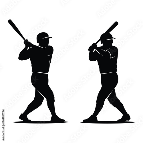 "Baseball Batter Silhouette Vector – Two Players in Batting Stance"

