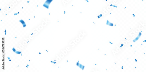 Falling shiny blue confetti and ribbons celebration party design element