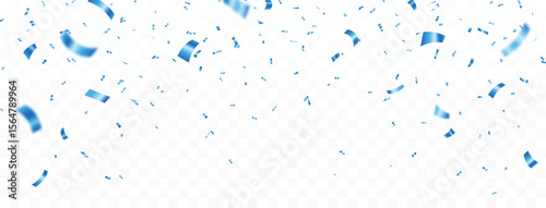 Falling shiny blue confetti and ribbons celebration party design element