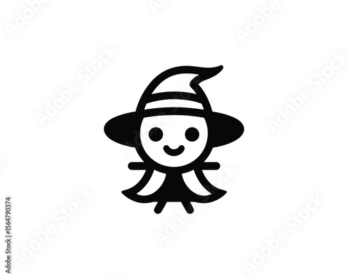 Cute little witch cartoon character icon