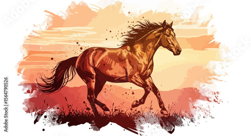  illustration captures the raw freedom of a galloping horse in a burst of warm sunset ink. Power meets poetry in motion.