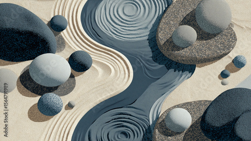 Zen inspired sand and stones abstract background