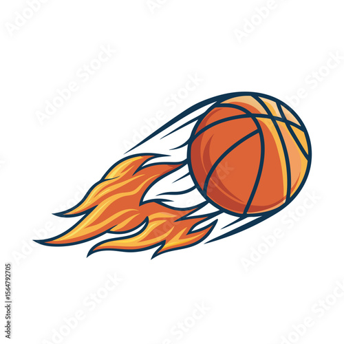 Creative Basketball Logo with Shooting Flames, Hot Shot Basketball Graphics with Flaming Hoops and Speed Lines On White 


