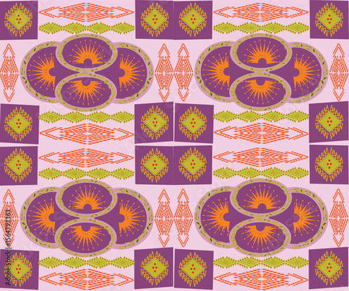 seamless pattern with squares, ellipses, triangles and pixels