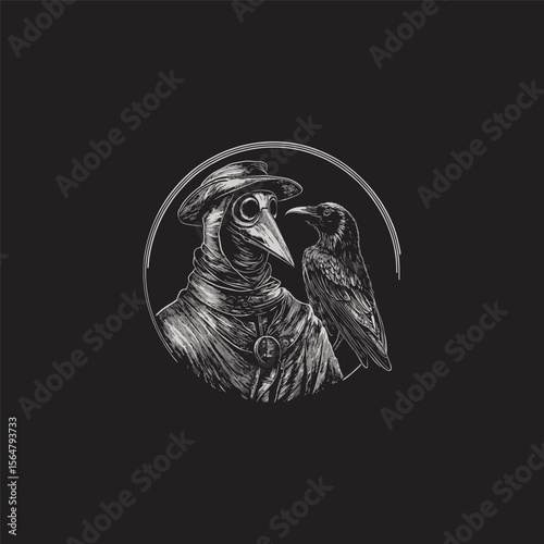 Plague doctor with raven bird design vector template illustration