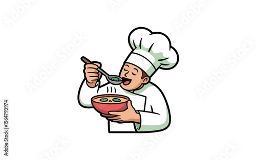 Chef tasting soup bowl spoon