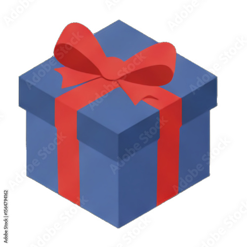 A blue gift box adorned with a vibrant red ribbon, tied in a classic bow.