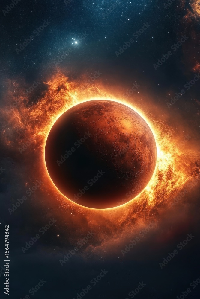 Naklejka premium Burning mars in outer space