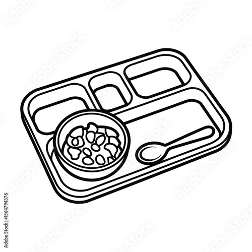 Divided tray with food and spoon compartments bowl