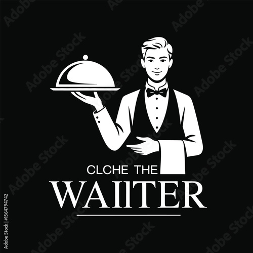 Elegant server presenting covered dish with formal attire waiter