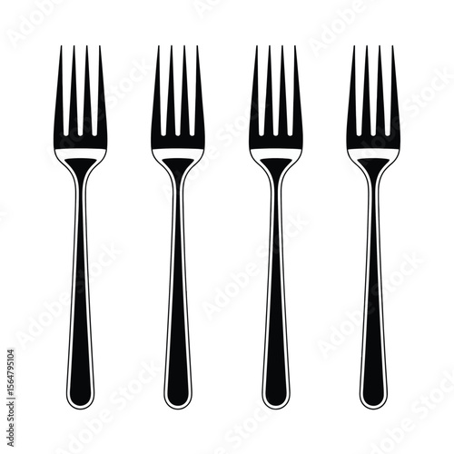 Four sleek black forks arranged neatly cutlery utensil