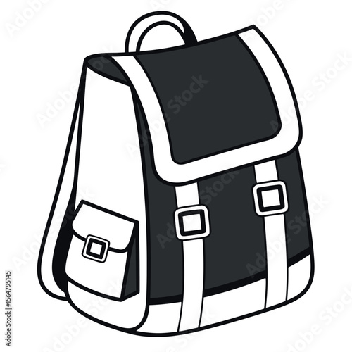 Black and white backpack with buckles vector