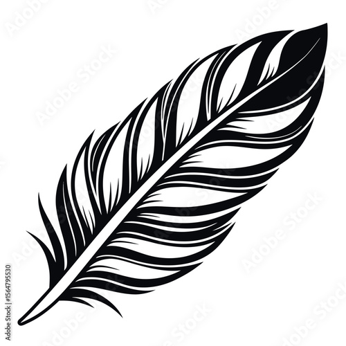 Black feather detailed illustration white quill