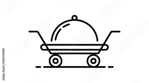 Silver serving cloche on wheeled trolley food