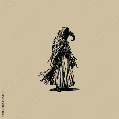 Plague doctor standing engraving design vector template illustration