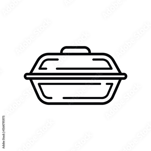 Simple black line drawing of a food container white