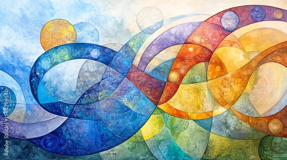 Fototapeta premium Abstract Colorful Waves with Swirls and Gradients in Mixed Media