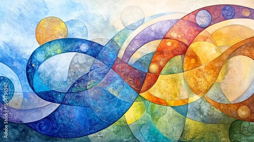 Abstract Colorful Waves with Swirls and Gradients in Mixed Media