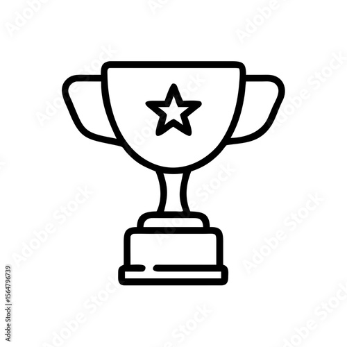 Illustration of a trophy with a star in the center and handles on the sides in black outline style