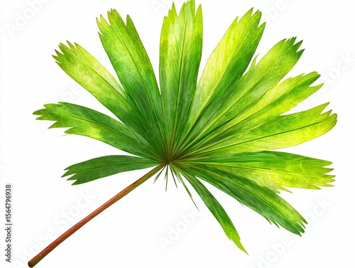 Lush Green Fan-Shaped Leaf Isolated on White Background