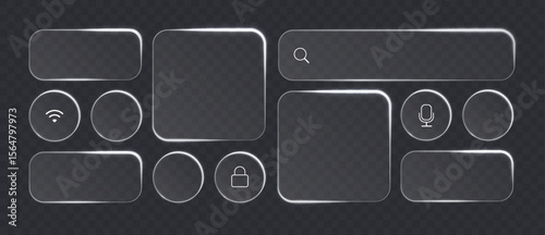 Light frame smartphone icon interface isolated for dark theme. White UI square and circle banner collage with glow stroke. Abtsract widget template for smartphone and web app, vector illustration.