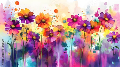 Vibrant Watercolor Cosmos Flowers Painting
