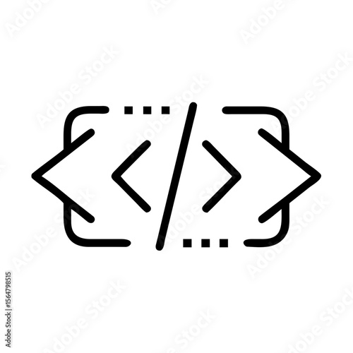 Illustration of code brackets with a forward slash in the center on a white background design style