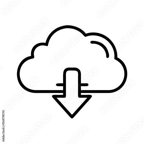Cloud Download Icon Simple Line Art Vector Graphic