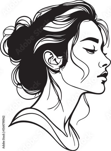 Elegant woman profile with hair bun closed eyes