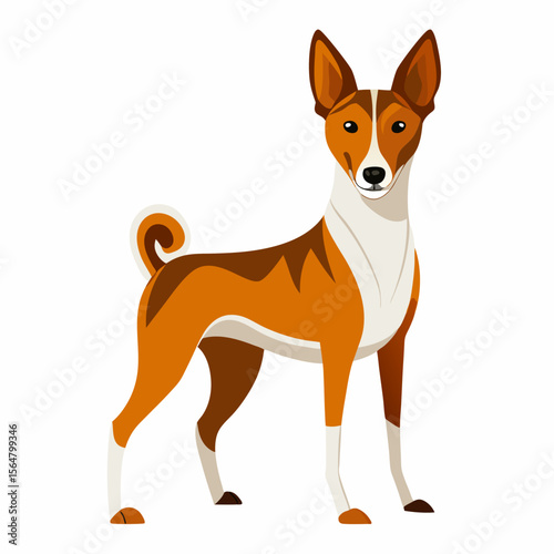 Happy Basenji Dog Breed Portrait Flat Style Illustration Vector Graphic