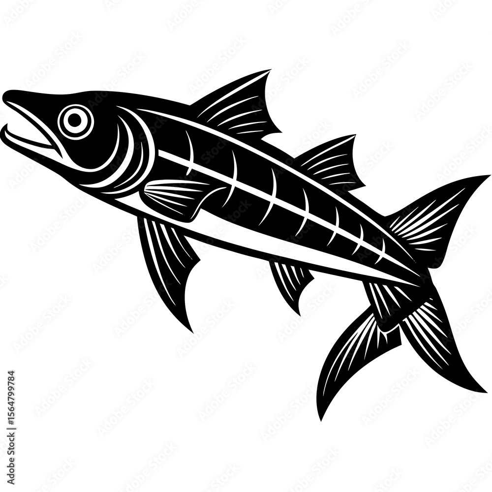 Fototapeta premium Stylized Black and White Fish Illustration Bold Graphic Design Seafood Image