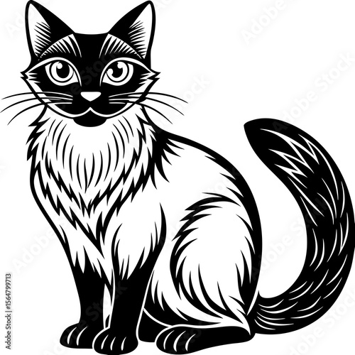 Elegant Black and White Siamese Cat Illustration Pet Graphic Design