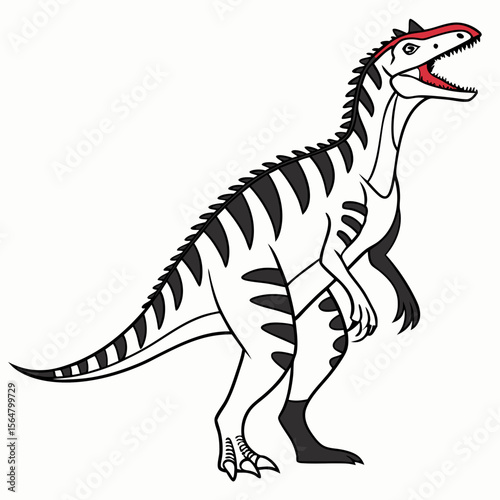 Striped Dinosaur Cartoon Illustration Black White Red Crest Prehistoric Animal Design