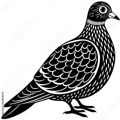 Elegant Black and White Pigeon Illustration Ornate Bird Design Graphic