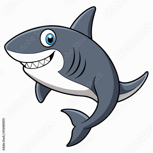 Happy Cartoon Shark Character Design Childrens Book Illustration Friendly Ocean Animal